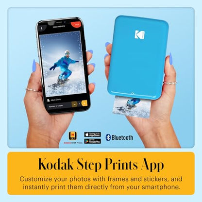 KODAK Step Instant Photo Printer, Zink 2x3” Color Sticky-Back Photos, Bluetooth Compatible with iOS & Android Devices, Editing App, Blue - color: Blue, style: Printer