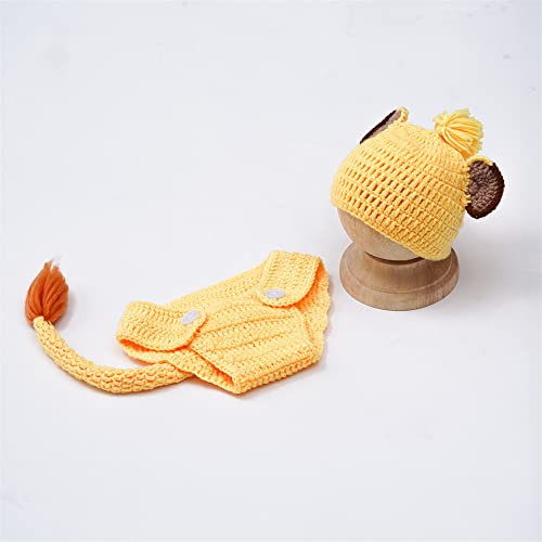 Newborn Baby Photo Shoot Props Girl Boy Crochet Knit Hat Costume Stripe Hat Pants Overalls Photography Props - color: Yellow