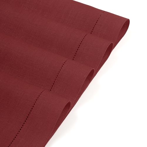 D'Moksha Homes Red Linen Placemats Set of 4 - Classic Hemstitch Placemats 14 x 19 Inch - 100% Pure Linen Table Mats for Spring - Handcrafted and Machine Washable - color: 03 - Red