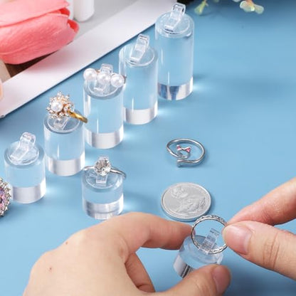 7 Pcs Clear Acrylic Ring Display Stand, Crystal Cylinder Holder for Jewelry Showcase, Engagement Wedding Rings, Perfect for Store Countertop, Photography, and Gift Presentation - color: Cylinder