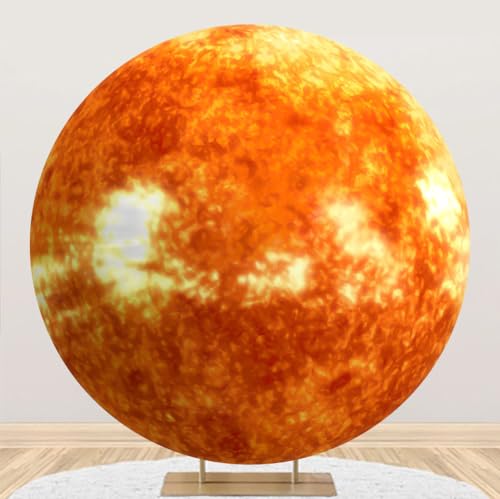 Diameter 3ft Outer Space Sun Round Backdrop Cover Galaxy Planets Circle Photography Background for Kids Birthday Party Decor Cake Table Photo Booth Props - color: Sun, size: 3x3ft-polyester