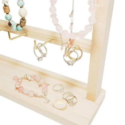 3 Layers of Wooden Display Eacks With Hooks for Necklaces. Rings, Earrings, Bracelets, And Other Jewelry Storage Display Rack - size: 3 Layers