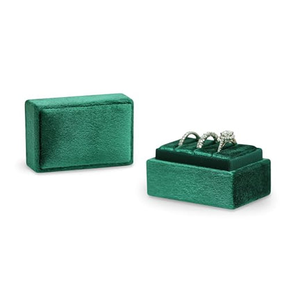 Rectangle 3 Slots Italian Velvet Jewelry Box Engagement Wedding Photo Ring Box Keepsake Box Triple Ring Gift Box (Dark Emerald) - color: Dark Emerald