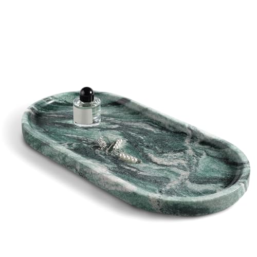 Koville Norway Natural Marble Tray, 12"x6" Vanity Decorative Tray for Countertop Organizer, Catchall Tray for Perfume, Candles, Jewelry Dish - color: Verde Lapponia, size: 12" x 6" x 0.8"