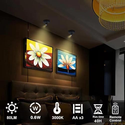 HAMVIDNE LED Spotlights, Battery Powered Picture Lights, Uplighting Indoor, Puck Light with Remote, Plant & Wall Art Display Dartboard Closet Spotlights, Black - color: Black, size: 2 Pack