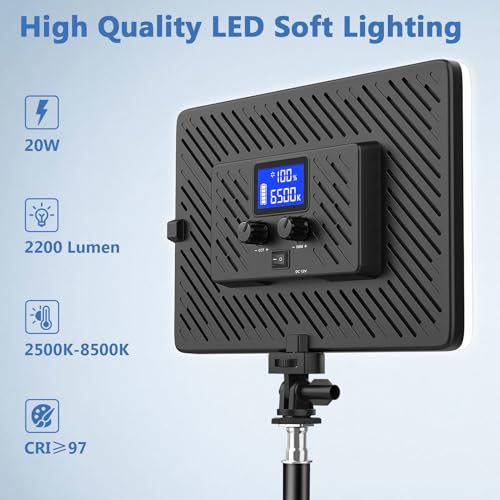 2 Pack Led Video Light Kit, 4000mAh Rechargeable Lithium Battery, Light Panel 2500k-8500k 2200Lux 79 inches Light Stand for Studio Photography Light Video Recording Game Live Streaming