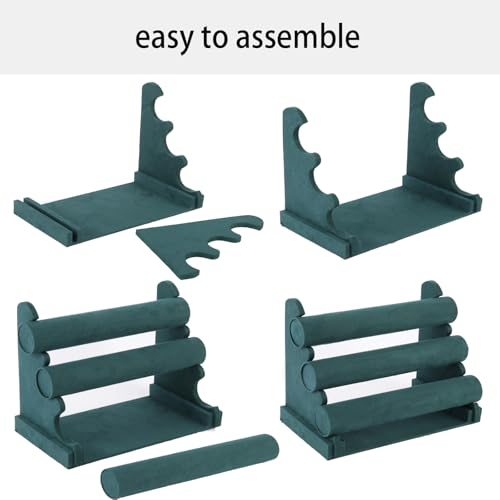Velvet 3 Tier Bracelet Holder Display Stand, Detachable Jewelry Organizer Rack for Vendors, Green Watch Organizer Racks for Selling
