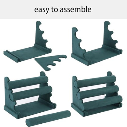 Velvet 3 Tier Bracelet Holder Display Stand, Detachable Jewelry Organizer Rack for Vendors, Green Watch Organizer Racks for Selling