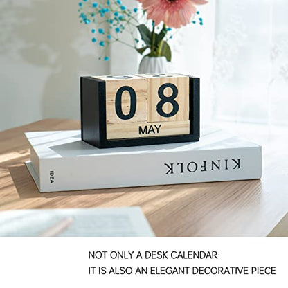 Notakia Wooden Gaobei Desk Blocks Calendar Perpetual Block Month Date Display (Large Black Wood Color) - color: Black Wood Large