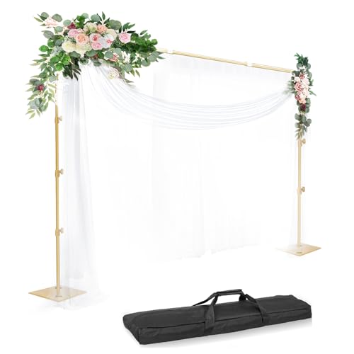 EMART Backdrop Stand, 8.5x10ft Width Adjustable Photography Background Support Poles with Heavy Duty Flat Base, Photo Metal Steel Pipe and Drape Frame Kit for Parties Birthday Wedding - Gold - color: Gold, size: 8.5x10ft