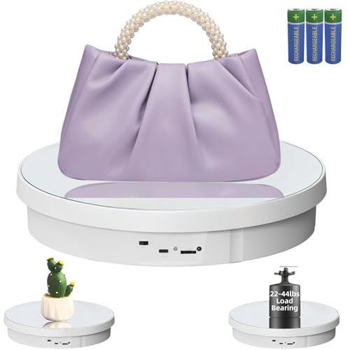 JAYEGT Motorized Rotating Display Stand, 12.6inch /44Lbs Load ,Real Mirror Cover ，360 Degree Electric Rotating Turntable ,Cup Display Turner Stand,Photography Products, Jewelry ,Tumbler -White