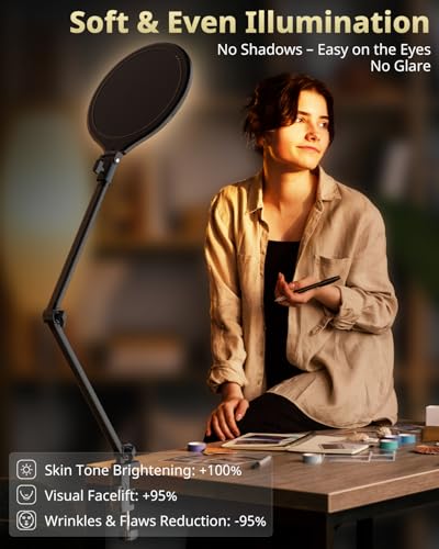 UBeesize 10" Key Light for Streaming, Desk Ring Light with Adjustable Arm, Zoom Lighting for Home Office, Gaming, Podcast, Video Calls, and Recording - size: 10-in