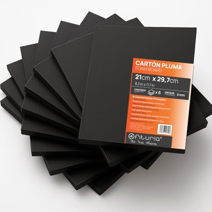 OFITURIA Foam Board, Black, A4 (21 x 29.7 cm), Pack of 6, Expanded Polystyrene Plate, Lightweight and Rigid, Foam Board, Versatile and Cuttable, for Crafts and Models, 5 mm - color: Black, size: A4 Pack 6 u