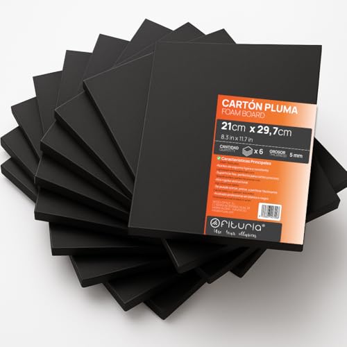 OFITURIA Foam Board, Black, A4 (21 x 29.7 cm), Pack of 6, Expanded Polystyrene Plate, Lightweight and Rigid, Foam Board, Versatile and Cuttable, for Crafts and Models, 5 mm - color: Black, size: A4 Pack 6 u