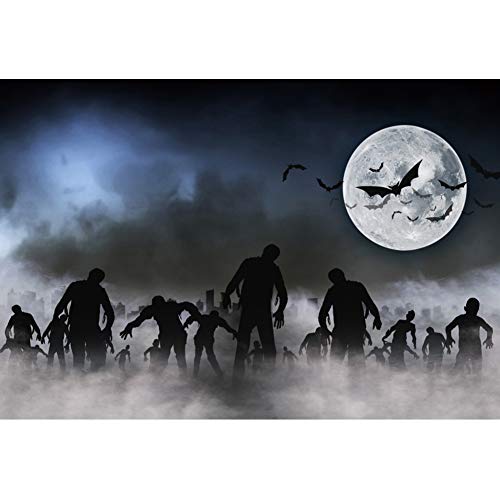 Haoyiyi 10x6.5ft Evil Halloween Carnival Backdrop Full Moon Dark Night Gloomy Grove Mystery Vampire Graveyard Ghost Bat Background Photography Photo Birthday Fall Autumn Photo Booth Prop Decor