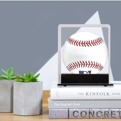 Pro Collector's UV Protection Softball Display Case Baseball Display Case Stand Championship Square BoxClear Display Cube for Official 12 Inches Ball Ball Storage Collections (Black Plastic Stand)