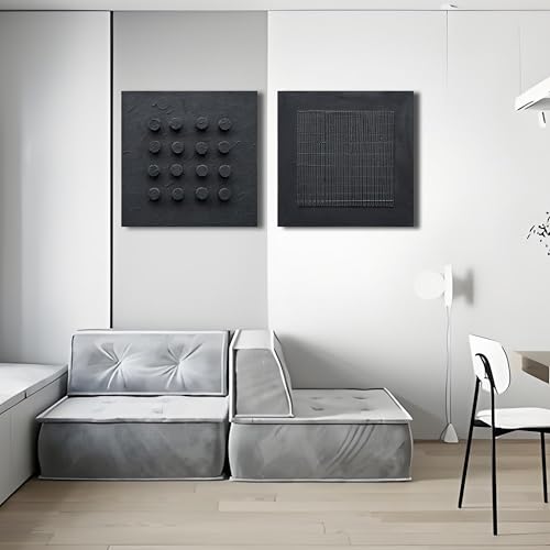 NANKAI Art Hand-Painted Thick Texture Black Canvas Abstract Art 24x24 inch Home Wall Art Deco Oil Painting - color: Nkhb295