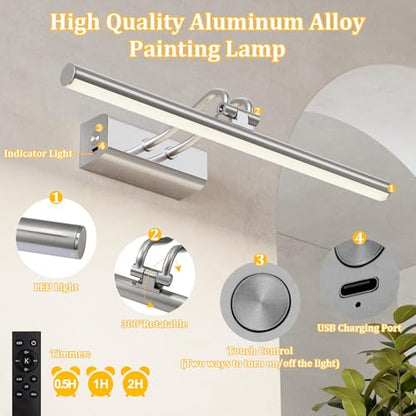 Picture Light for Wall, Platinum Silver, Battery Operated - color: Platinum Silver, size: 13.8Inch