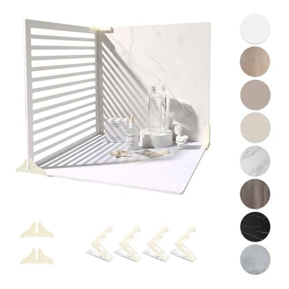 4PCS Double Sided Backdrop Boards, 16x16 inch Waterproof Photo Backdrop with 4PCS Board Brackets, 2PCS Pane Brackets, 1PCS 16x16 inch Window Shadow Pane for Food, Jewelry Photo Shooting - color: Marble/LightWall/EggshellYolk/BeanPasteBrown/Pane