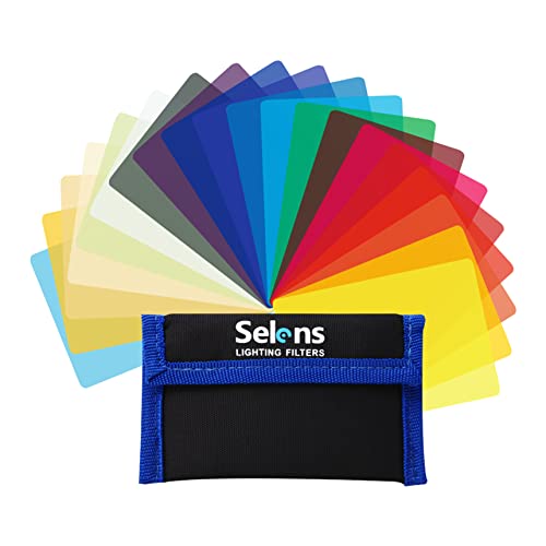 Selens 20 Pieces Universal Gels Lighting Filter Kit for Camcorder LED Video Light, 3.74” x 2.56” Transparent Color Correction Lighting Film Plastic Sheets - color: 20Pcs gel kit(AL-01)