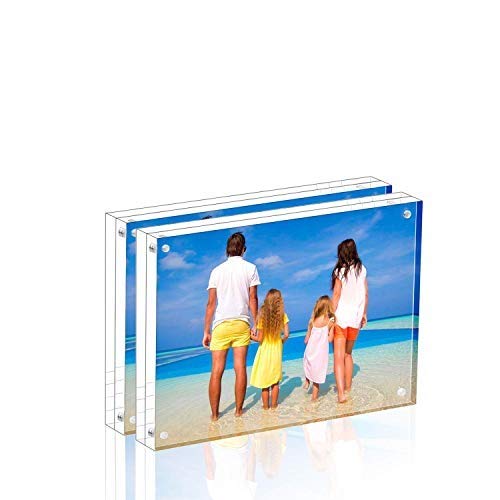 Meetu Acrylic Picture Frame 3.5 x 5 inch,2 Pack Clear Freestanding Double Sided 20mm Thickness Frameless Magnetic Photo Frames Desktop Display with Gift Box Package - size: 3.5x5"(2 Pack)