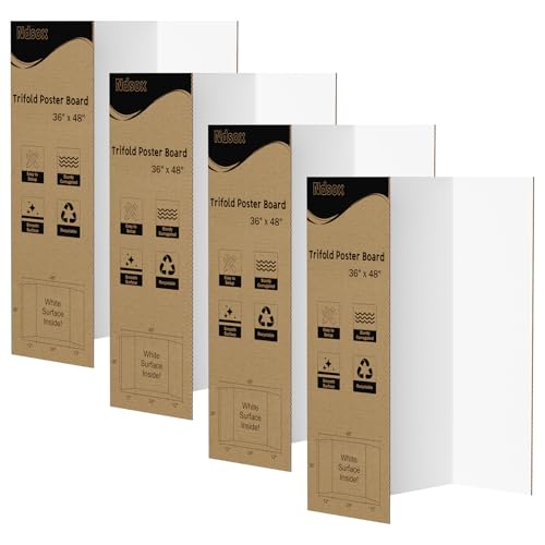 Ndsox 4 Pack 36" x 48" White Trifold Poster Board Large Corrugated Tri Fold Business Presentation Boards Picture Posterboard for Science Fairs, School Projects, Event Displays, Art Exhibitions - color: White, size: 36 x 48 Inch