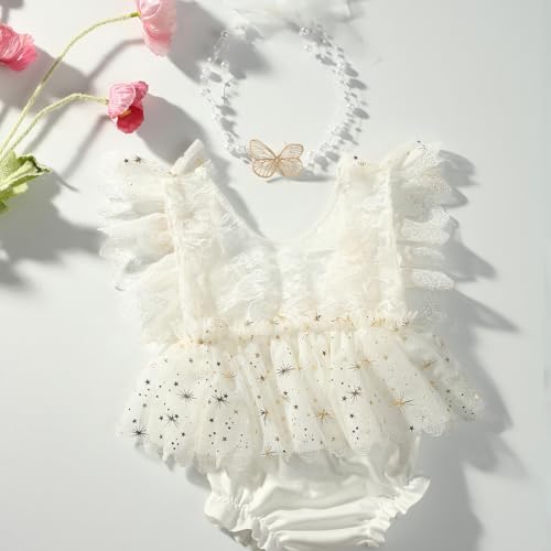 Newborn Photography Outfits Girls Baby Photography Props Lace Romper With Headband Baby Photo Shoot Outfits Girls Photo Props - color: White