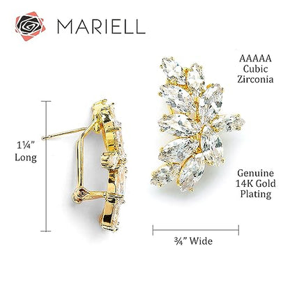Mariell Clip-On Cubic Zirconia Crystal Bridal Earrings, Marquise Shape CZ Curved Clusters, Women Earrings for Wedding, Bridesmaids, Homecoming, Mother of the Bride - color: Gold