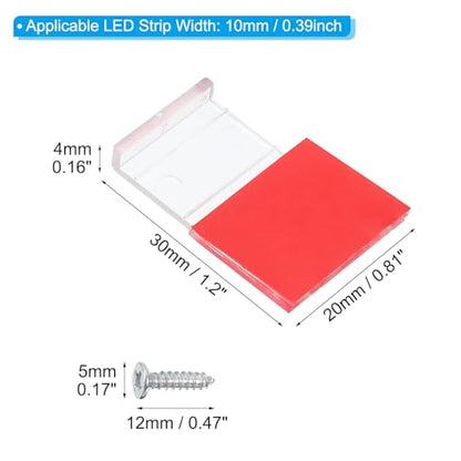 PATIKIL LED Strip Light Clips, 50pcs Cable Clamp Mounting Bracket Fixing Clip Holder with Screw Adhesive Wire Cord Management for 10mm Width Strip Light - size: 10mm