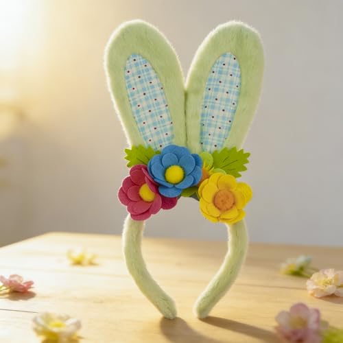 3 Pack Luxurious Easter Bunny Ears Headband Cute Plush Rabbit Ears for Kids Adult Cosplay Birthday Party Supplies - color: 3pcs Headband With Flowers-1