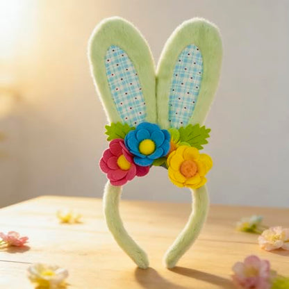 3 Pack Luxurious Easter Bunny Ears Headband Cute Plush Rabbit Ears for Kids Adult Cosplay Birthday Party Supplies - color: 3pcs Headband With Flowers-1