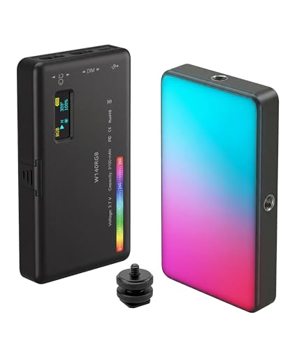 Portable RGB LED Video Light, 140LEDs Camera Light with CRI95+, 2500K-9000K CCT, 0-100% Dimmable Brightness, Adjustable Saturation, 3100mAh Rechargeable for Vlogging, Photography, Video Conference - color: RGB with HSI