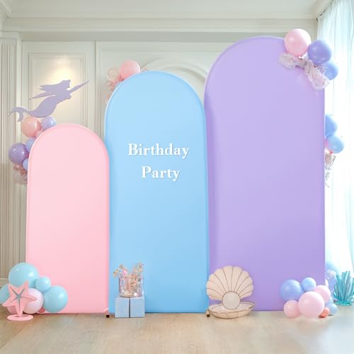 Arch Backdrop Cover Pink Blue Purple Set of 3 Wedding Arch Covers Spandex Backdrop Stand Cover for Birthday Party Ceremony Bridal Baby Shower Banquet Decoration 4FT 5FT 6FT - color: Pink Blue Purple, size: 4FT+5FT+6FT