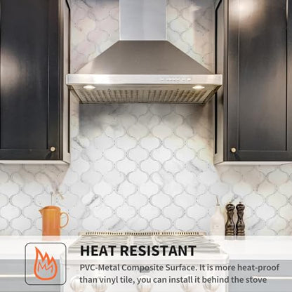 10 Sheet Arabesque Peel and Stick Backsplash Tile, Stick on Backsplash for Kitchen and Bathroom Wall, Marble White Look PVC Mixed Metal Aluminum - color: Marble White Mixed Metal Silver