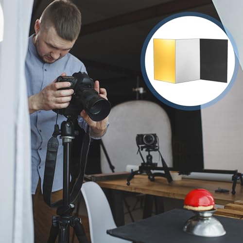 PRETYZOOM Foldable A4 Photography Reflective Board Tri-fold Silver Black White Gold Light Reflector Cardboard for Studio and Outdoor Photo Lighting