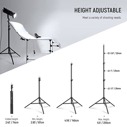 NEEWER Photography Light Stand 2.85-6.6ft/87-200cm, Spring Loaded Aluminum Tripod Stand with ø28mm Thicker Tube Diameter for Ring Light/LED Light/Strobe Flash/Softbox, Max Load 22lbs, ST-200 - size: 200cm