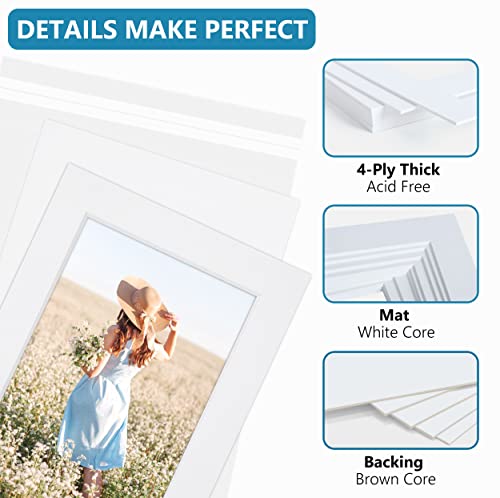 Somime 10 Pack White Picture Mat Set,16x20 Precut Mat for 11x14 Photos, White Core Bevel Cut Acid Free 16x20 Photo Mat with Mat Boards and Clear Bags for Prints, Paints, Frames - size: white 10pc sets 16x20