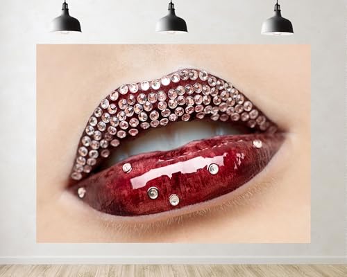 Trykid 12x8ft Glam Rhinestone Lip Stylish Makeup Backdrop Bold Beauty Fashion Photography Background Cosmetic Launch Salon Party Decoration Tapestry Photo Booth Prop Fabric - size: 12x8ft