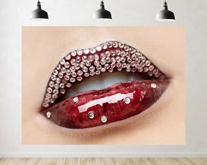 Trykid 6x4ft Glam Rhinestone Lip Stylish Makeup Backdrop Bold Beauty Fashion Photography Background Cosmetic Launch Salon Party Decoration Tapestry Photo Booth Prop Fabric - size: 6x4ft