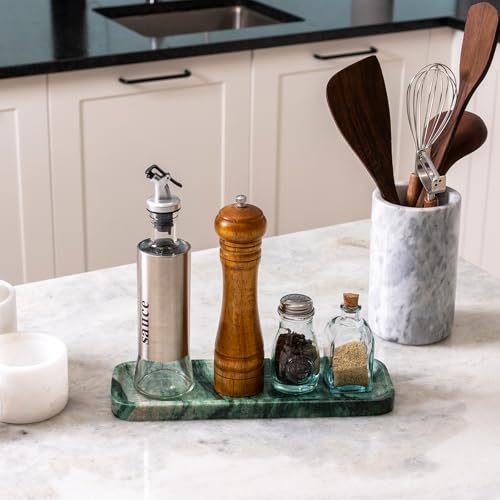 Koville Marble Tray for Bathroom Sink, 12"x4" Natural Stone Vanity Tray for Kitchen Dresser Countertop, Rectangular Decorative Marble Tray for Jewelry Perfume Trinket(Green) - color: Green, size: 12" x 4" x 0.7"