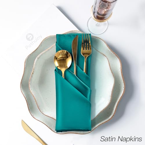 P Pothuiny 12 Pcs Silky Teal Satin Napkins 17 x 17 Inches, Square Smooth Wedding Dinner Napkins Satin Cloth Napkins Table Napkins for Banquet Party Restaurant Decor, Thanksgiving, Christmas - color: Teal