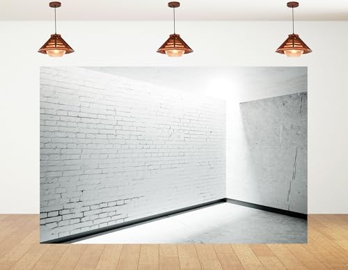 7x7ft Minimalist White Brick Wall and Concrete Interior Backdrop Bright Clean Photography Background for Minimalist Shoots Home Decor Party Home Wall Decorations Banner Photo Booth Props - size: 7x7ft