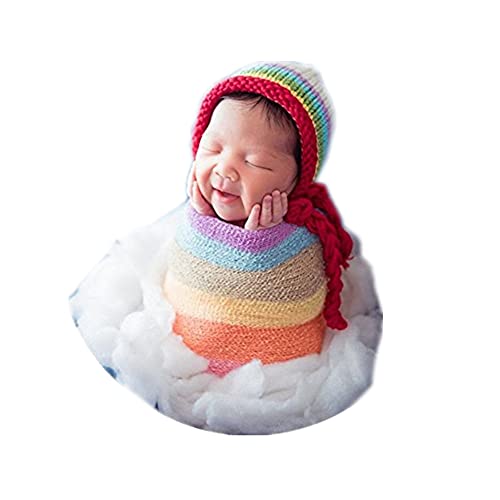 Coberllus Newborn Baby Photo Props Wrap Cloth Blanket Swaddle for Boys Girls Photography Shoot (Rainbow) - color: Rainbow