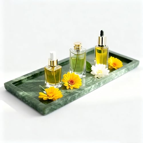 Natural Marble Vanity Bathroom Tray, 12 x 6 Inch Elegant Home Decor Tray for Kitchen,Bathroom,Dresser, Coffee Table,Sink Storage Holder Organizer, Green (NS029) - color: Green Marble, size: 12" x 6.1" x 0.8"