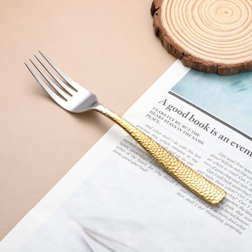 Hammered Silverware Set For 4,Forks and Spoons 18/10 Stainless Steel Heavy Duty Silverware Gold Cutlery Set 20 Piece Flatware Set,Mirror Polished,Dishwasher Safe (20 pcs gold) - color: 20pcs Gold