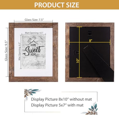 Califortree 8x10 Picture Frames - 5x7 Mat Included, Plexiglass, Wall/Tabletop Use, Rustic Brown - size: 8x10