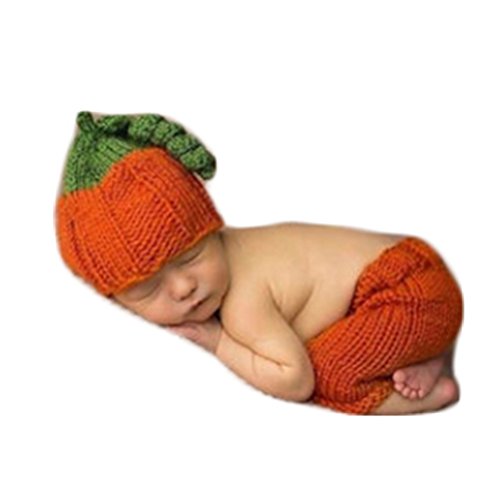 Fashion Newborn Baby Photography Shoot Boy Girl Photo Shoot Outfits Crochet Knit Costume Halloween Clothes Pumpkin Hat Pants - color: Multicolor