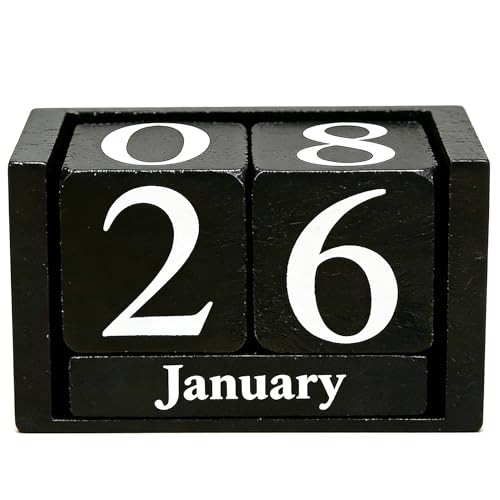 Notakia Black Wooden Block Calendar, Perpetual Desk Calendar, Stylish and Durable Block Calendar for Home and Office - color: Black Small