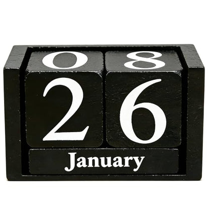 Notakia Black Wooden Block Calendar, Perpetual Desk Calendar, Stylish and Durable Block Calendar for Home and Office - color: Black Small