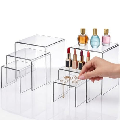 Fixwal 2 Set Acrylic Display Risers Cupcake Stands Clear Dessert Table Display Set, Display Shelf for Funko POP Figures-3"x4"x5"